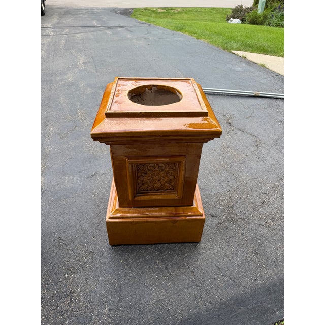 Monumental Glazed Ceramic Campana Urns on Pedestals 42" a Pair For Sale - Image 9 of 12