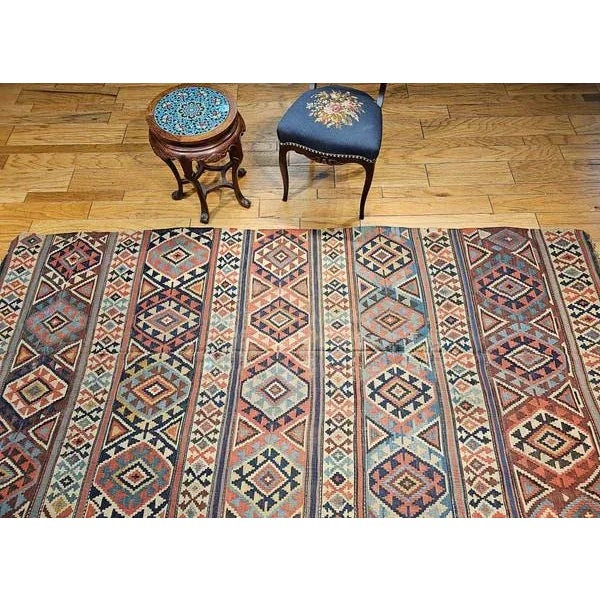 Traditional Antique Caucasian Kazak Kilim, Wool Flatweave, Geometric Design, 1890s For Sale - Image 3 of 12