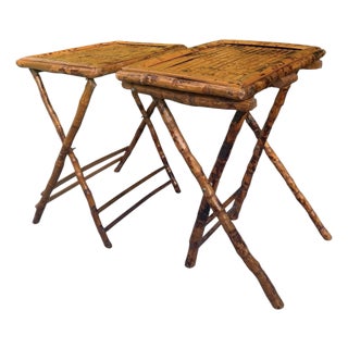 Vintage Burnt Bamboo Folding Tray Tables, a Pair For Sale