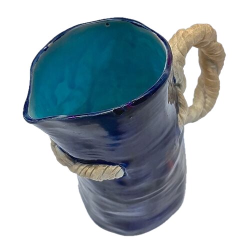 French Country Antique Majolica Rope Pitcher For Sale - Image 3 of 7