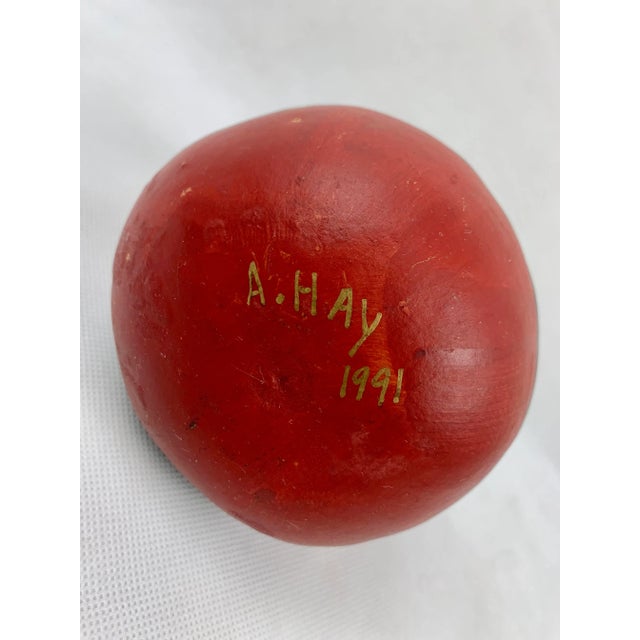 Hand Painted Jolly Red Santa Ornament, Signed A. Hay, 1991 For Sale - Image 4 of 9