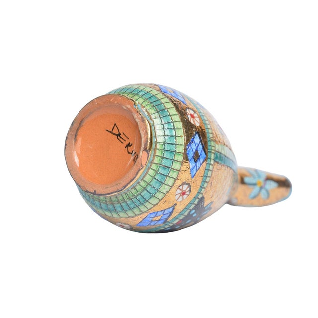 Vintage Deruta Italian 24kt Gold Plated Hand Painted Mosaic Byzantine Style Pitcher For Sale - Image 4 of 7