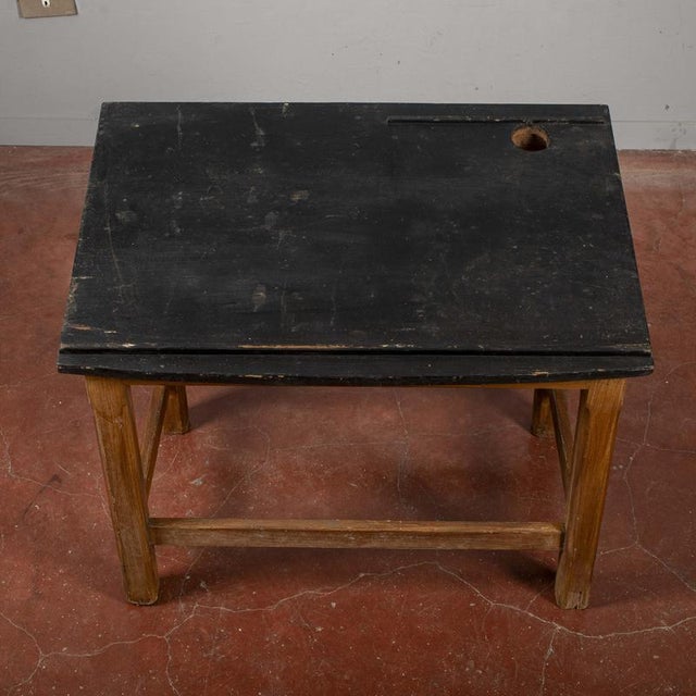 Brown Solid Wood Slanted Student Desk with Pen Holder For Sale - Image 8 of 9