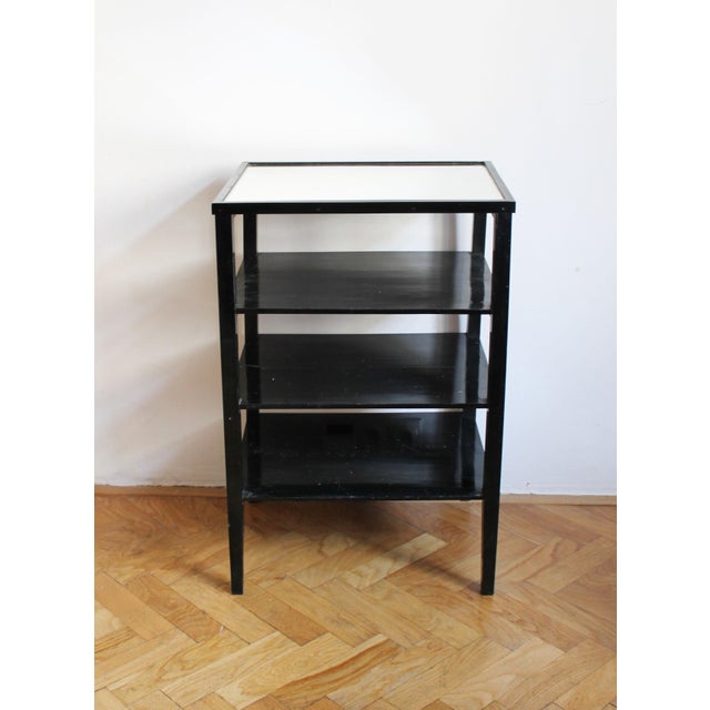 Vintage Czechoslovak Functionalist Étagère in Black Wood and Bevelled Glass, 1940s For Sale - Image 6 of 10