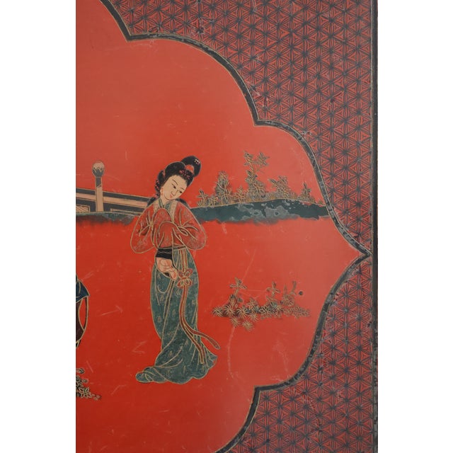 Red Vintage Far Eastern Furnishings Chinese Red Lacquer Court-Ladies Low Table Bench For Sale - Image 8 of 18