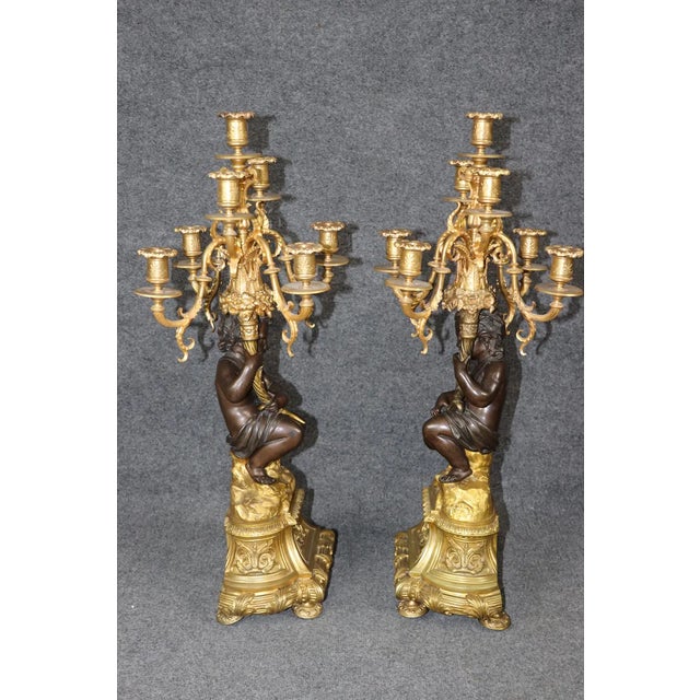 19th Century French Louis XV Style Bronze Figural Clock Set by Milliard Paris For Sale In Dallas - Image 6 of 18
