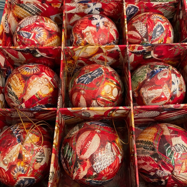 1998 Boxed Set of 12 PapierMâché Christmas Ornaments Chairish