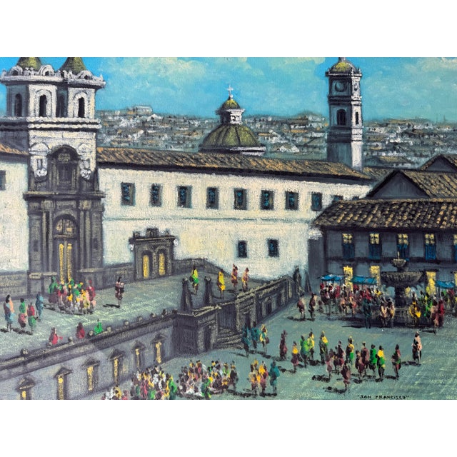 1980’s Jorge Guarderas “San Francisco, Quito Ecuador” Landscape Oil on Canvas Painting, Framed For Sale - Image 10 of 12