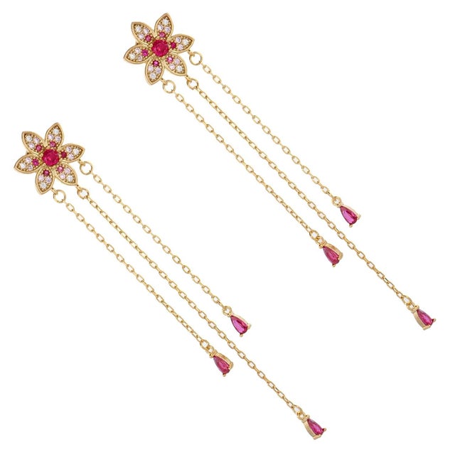 Blossom Glow Ruby Drop Earrings, A Pair For Sale - Image 4 of 8