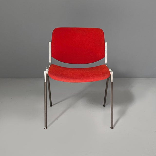 Italian Modern Red Fabric DSC Chairs by Giancarlo Piretti for Castelli, 1970s, Set of 22 For Sale - Image 3 of 18