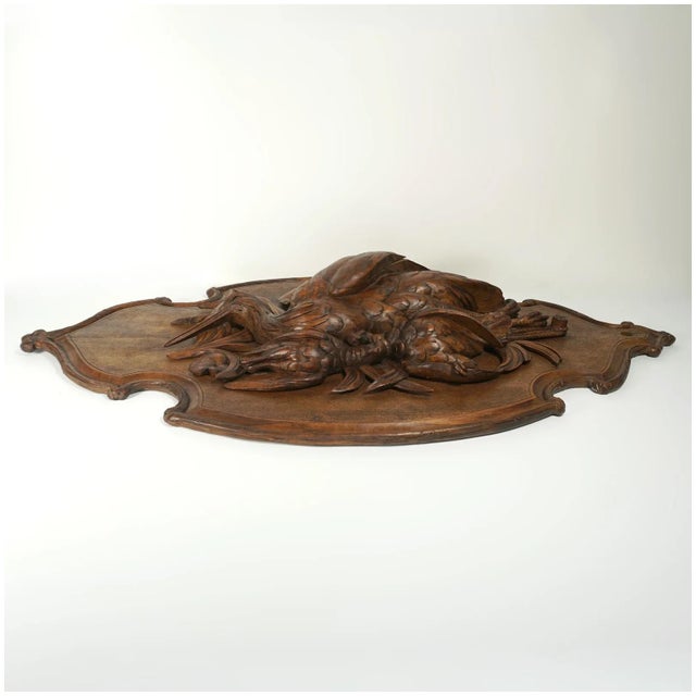 Brown Antique Black Forest Carved Wood Wall Plaque 32" Large Hunting Trophy Fruits of the Hunt Game Birds Animals For Sale - Image 8 of 10