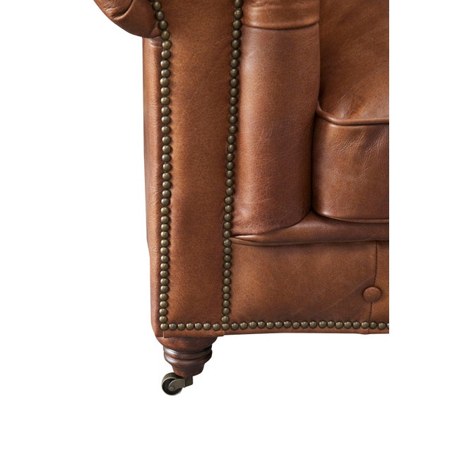 Brown Century Chesterfield Love Seat - Bark Brown Leather For Sale - Image 8 of 8