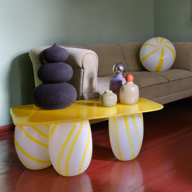 Yellow Medium-Height Candy Coffee Table with Plain Glass Top by Studio Berg For Sale - Image 8 of 15