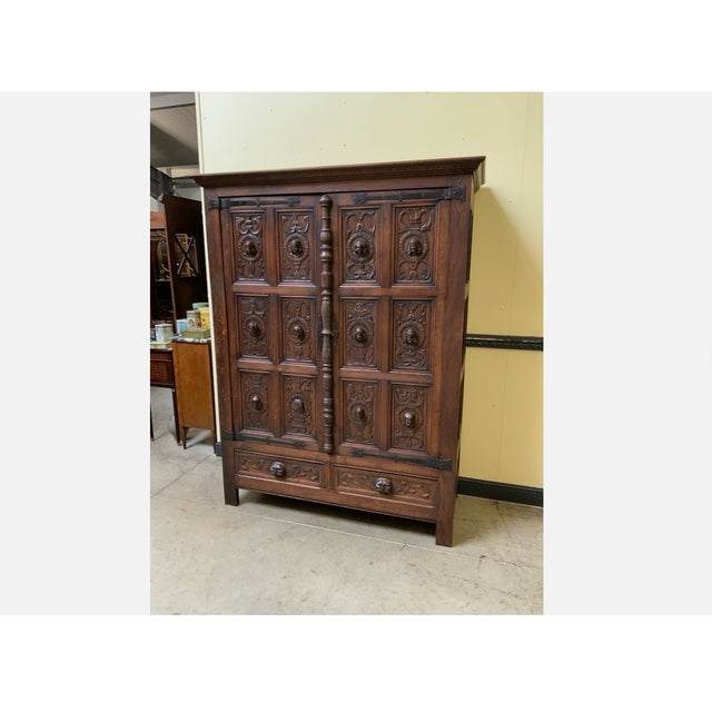 Antique Neo-Gothic Wardrobe with Linen Compartment, 1915 For Sale - Image 4 of 11