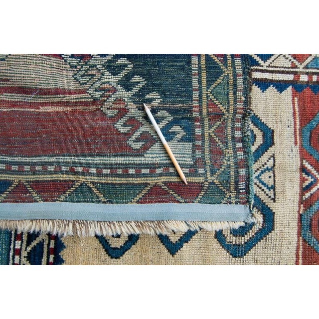 1890s Borchelu Bordjalou Rug Abrush Hand-Knotted Kazak Medallions Blue Wool Pile Rug - 4’11” X 7’4” For Sale - Image 10 of 10
