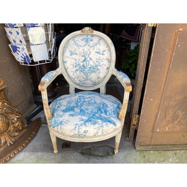 Beautiful armchair,all hand made. Originally it would be all gold leave but it was repainted with white on top .it come...