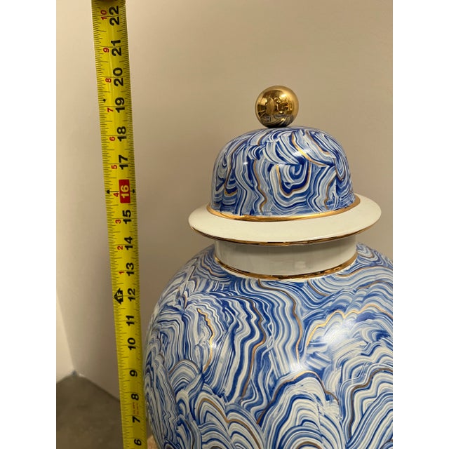 Blue and White Contemporary Wave Ginger Jar | Chairish
