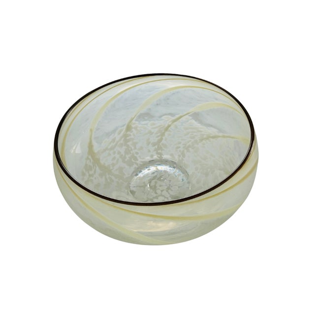 Mid 20th Century Vintage Hand-Blown Studio Art Glass Compote Bowl With Caramel Ribbon Swirl | Mid-Century Murano-Style Glass For Sale - Image 5 of 12