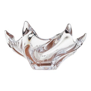 Large Mid-Century Modern Crystal Glass Fruit Bowl from Art Vannes, France, 1960s For Sale