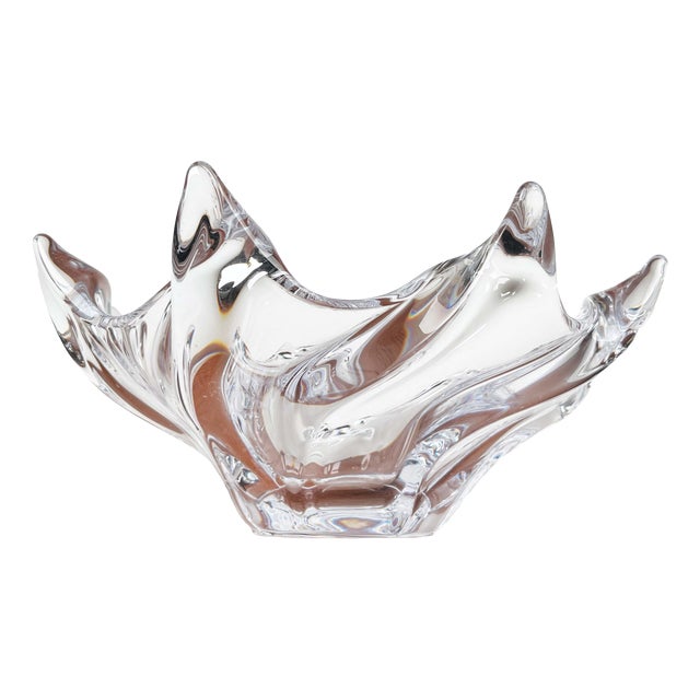 Large Mid-Century Modern Crystal Glass Fruit Bowl from Art Vannes, France, 1960s For Sale