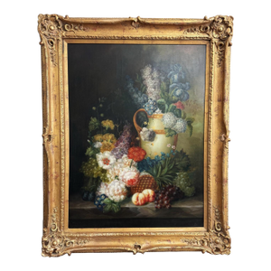 Mid 20th Century Original Oil on Canvas of Still Life With Flowers and Amphora Vase