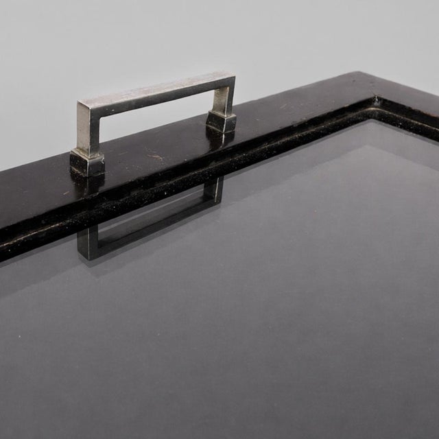 Italian Art Deco Cart in Black Wood, Glass and Steel, 1930s For Sale - Image 13 of 18