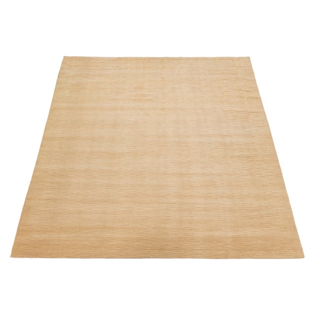 Modern Minimalist Hand-Knotted Ribbed Wool Area Rug in Warm Sand For Sale - Image 9 of 12