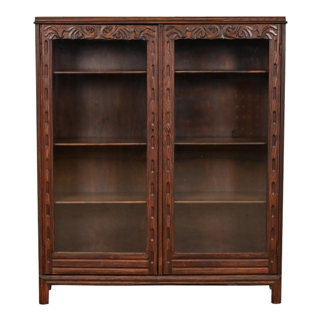 R. J. Horner Style Antique Victorian Carved Oak Bookcase Cabinet, Circa 1880s For Sale