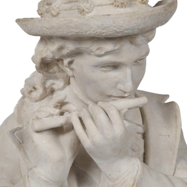 Stone Antique Marble‑Style Statue of Boy Playing the Flute, Garden or Interior Sculpture, Early 20th Century For Sale - Image 7 of 8