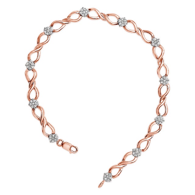 Contemporary 10K Rose Gold Plated .925 Sterling Silver 1/2 Cttw Diamond Infinity Link Tennis Bracelet (H-I Color, I2-I3 Clarity) -7” For Sale - Image 3 of 6