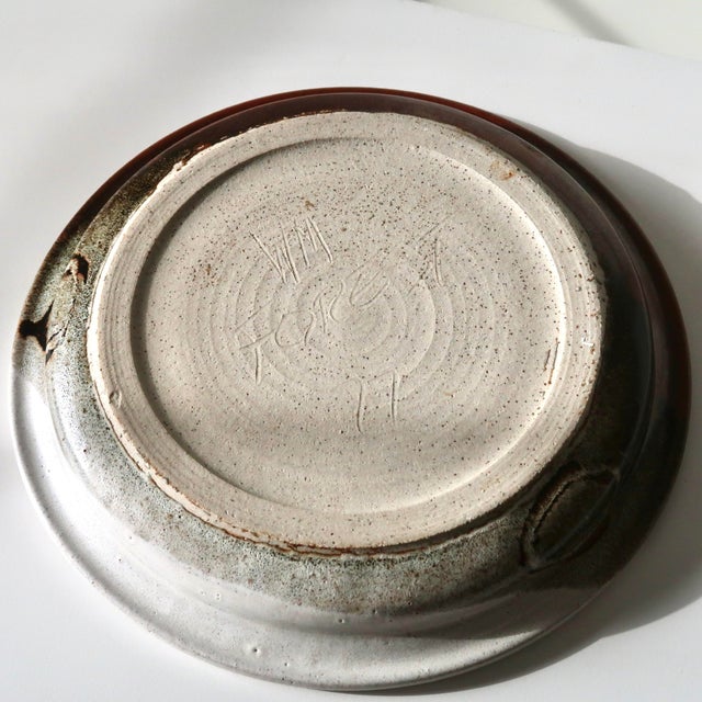 Mid Century Modern 1977 Studio Pottery Plate in Two-Tone Glaze With Circular Impressions For Sale - Image 12 of 14
