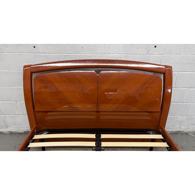 Wood 1990s Beautiful Modern Lacquered Cherry Platform Bed With Storage Headboard For Sale - Image 7 of 15