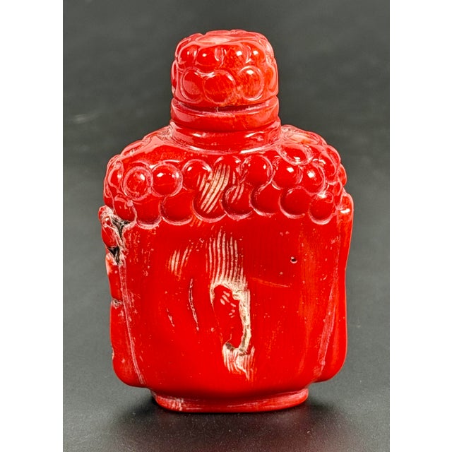 Rare Red Coral Buddha Head Snuff Bottle For Sale - Image 10 of 13