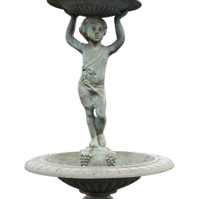 Vintage Figural Cherub & Dolphon Cast Iron Garden Fountain Mid 20thC For Sale - Image 4 of 10