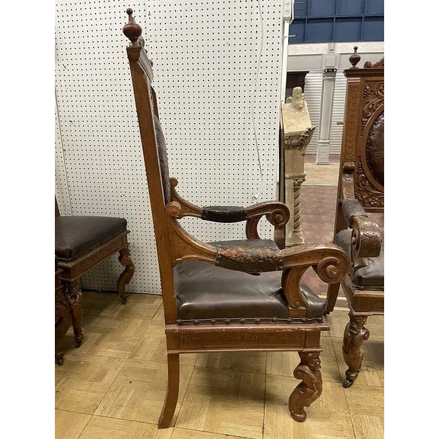 Late 19th Century Large Pair of French Calver Dining Armchairs Leather Fabric For Sale In West Palm - Image 6 of 16