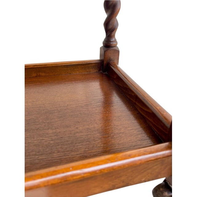 Cabin Antique English Oak Drop-Leaf Card Table or Bar Cart With Barley-Twist Legs For Sale - Image 3 of 17