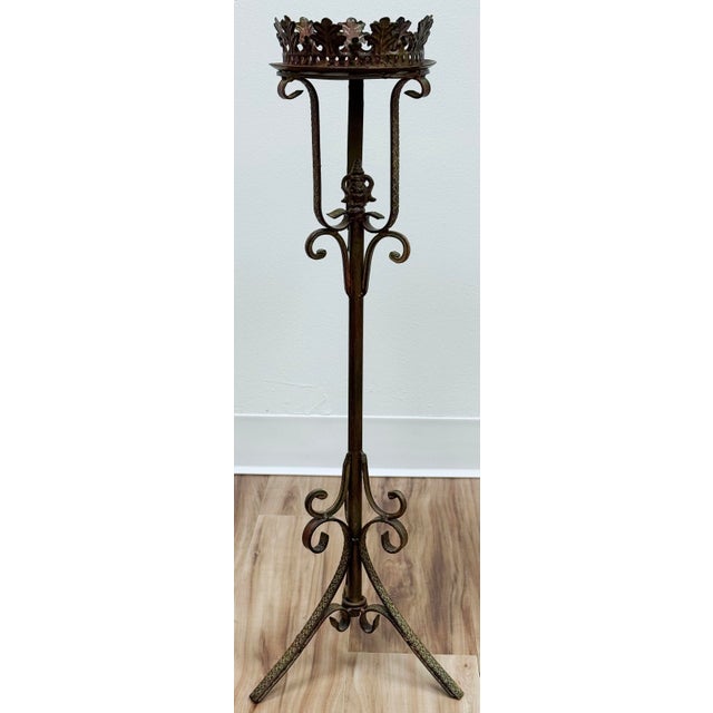 Vintage floor length stand featuring Gothic-style design with a crown spiked top tray and intricate scrollwork. Nice stand...