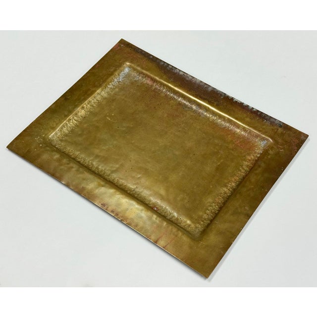Metal Vintage Rectangular Hammered Brass Tray For Sale - Image 7 of 10