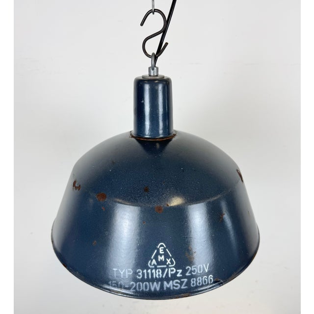 1960s Industrial Dark Blue Enamel Pendant Lamp from Emax, 1960s For Sale - Image 5 of 17