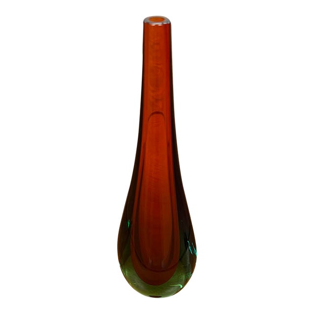 Vintage Mid Century Modern Sommerso Style Cased Art Glass Bud Vase in Ruby Red and Emerald Green For Sale