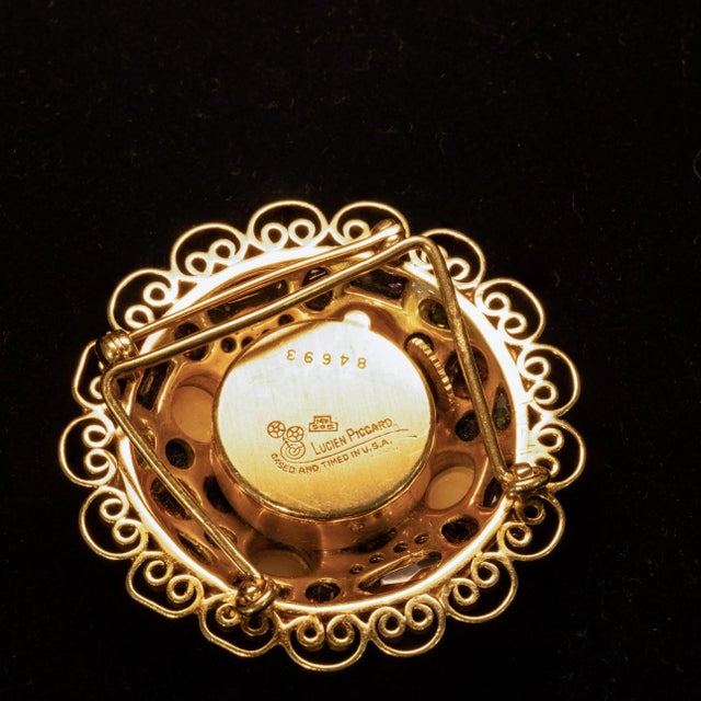 1950s Vintage Lucien Piccard 14k Pearl Multi-Color Gemstone Watch Brooch For Sale - Image 12 of 12