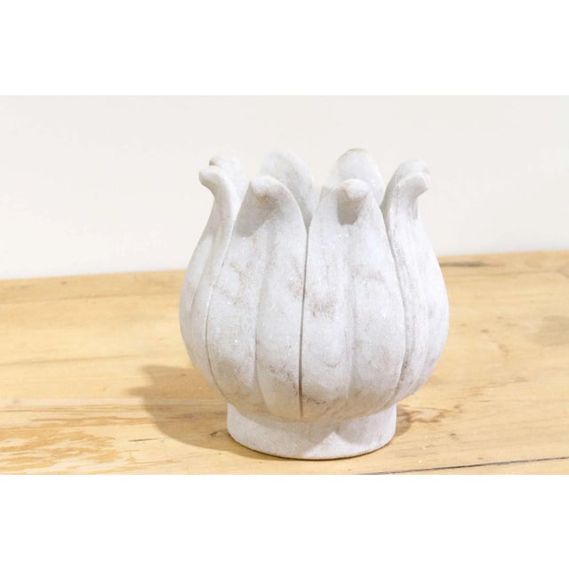 Carved White Marble Lotus Vase-Bagh For Sale - Image 4 of 6