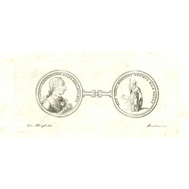 Modern coin from reign of two sicilies, from the series "antiquities of herculaneum", is an original etching on paper...