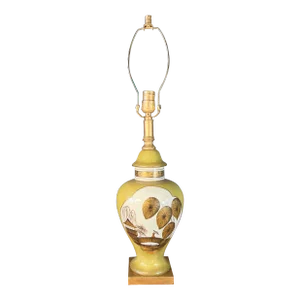 Vintage Olive Green Ceramic Ginger Jar Table Lamp Japanese Garden Scene