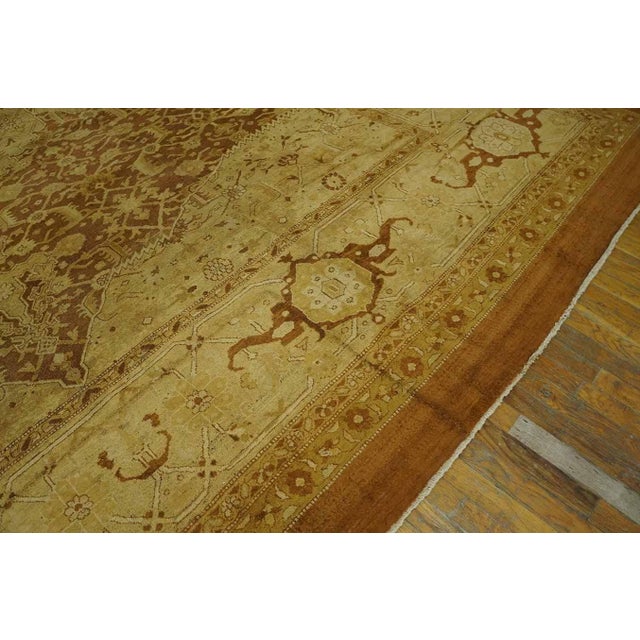 Artistic Warm Neutral Mahogany Brown Field With Medallion Design Antique Indian Agra Rug For Sale - Image 9 of 12