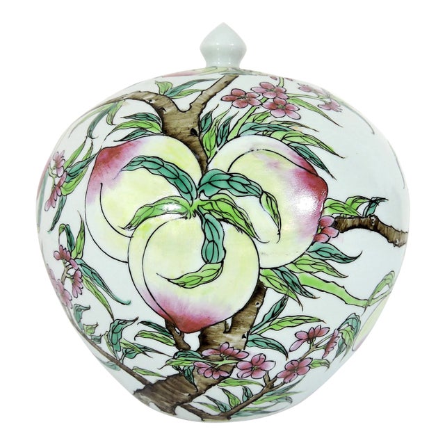 Antique White Porcelain Chinese Ginger Jar With Blossoms & Peaches, Tongzhi Mark. For Sale