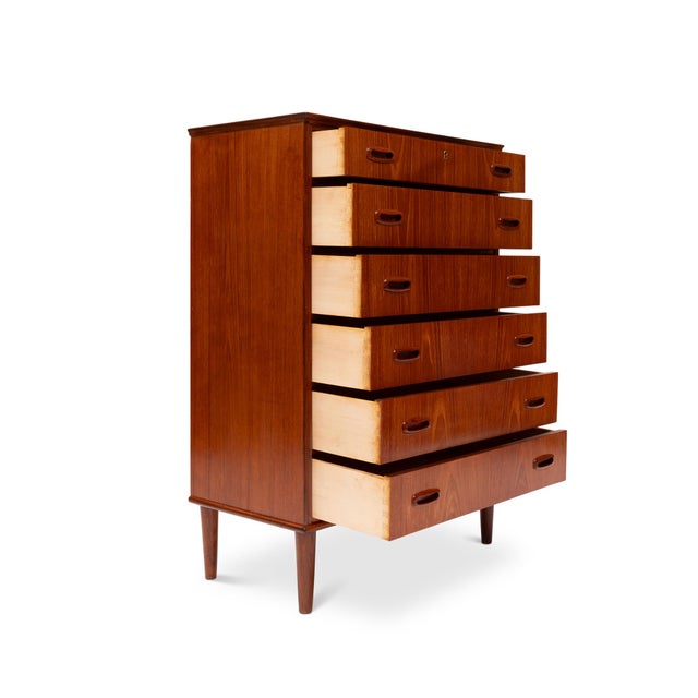 Vintage Danish Mid-Century Teak Six-Drawer Tallboy Dresser For Sale - Image 4 of 6