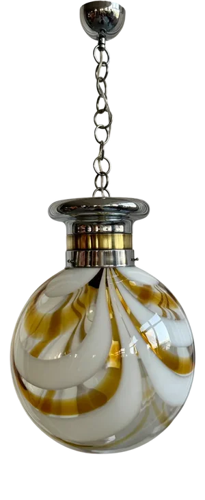 Mid-Century Italian Amber and White Swirl Murano Glass Globe Pendant, 1960s