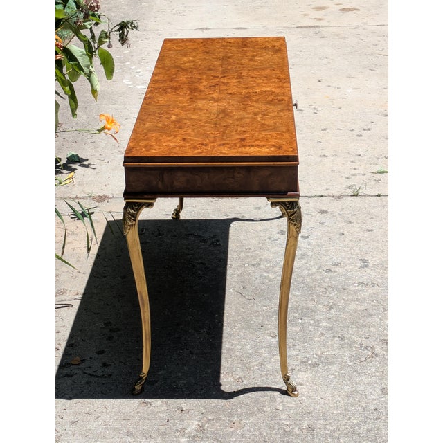 Late 20th Century Late 20th Century Burl French Empire Style Console Table With Brass Legs For Sale - Image 5 of 11