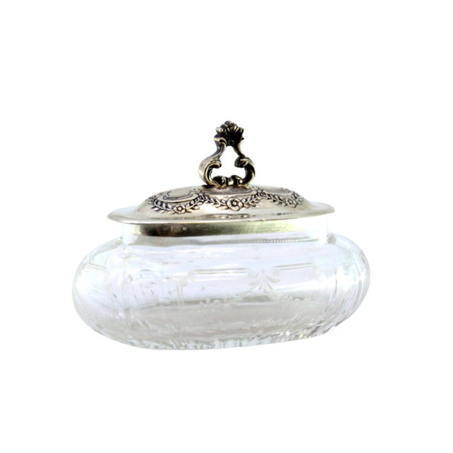 Metal Acid-Etched Glass Case with Silver Lid, Reliefs and Cut-Out Handle For Sale - Image 7 of 7